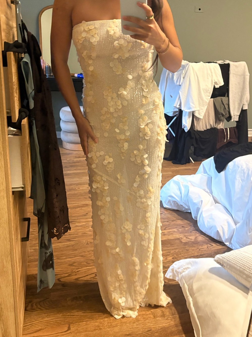 Peppermayo Strapless Ivory Sequin Dress Bachelorette Bridal Vacation - Picture 1 of 6